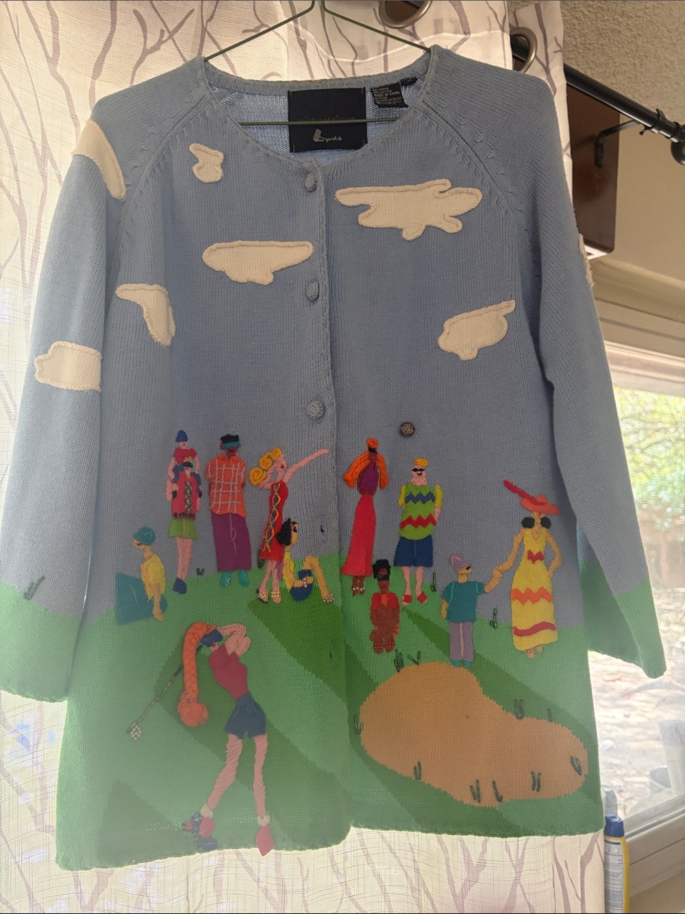 Vintage Michael Simon Light Blue & Green Scenic Knit Jacket
